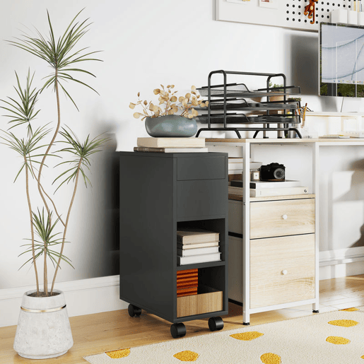HOMCOM Mesa Auxiliar com Bancada Deslizante e Rodas Mesa Auxiliar com Armazenamento Oculto e Prateleira Ajustável para Sala de Estar Quarto 45x25x70 cm Preto