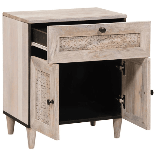 Mesa De Cabeceira - Mesinha De Cabeceira com gaveta com porta Bege 50 x 33 x 60 cm