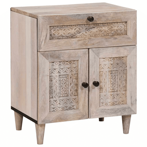 Mesa De Cabeceira - Mesinha De Cabeceira com gaveta com porta Bege 50 x 33 x 60 cm
