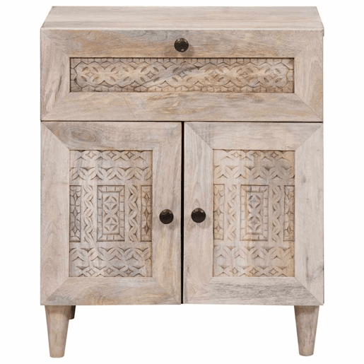 Mesa De Cabeceira - Mesinha De Cabeceira com gaveta com porta Bege 50 x 33 x 60 cm