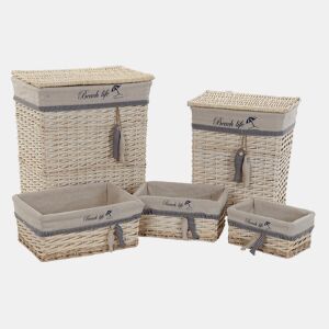 Conjunto de Cestas DKD Home Decor Azul Bege Espirais Mediterrâneo 47 x 35 x 56 cm 5 Peças