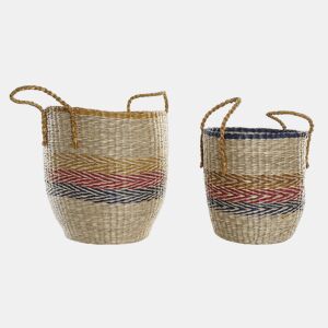 Conjunto de Cestas DKD Home Decor Laranja Verde Zostera marina (35 x 22 x 46 cm) (2 pcs)