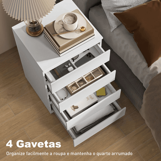 HOMCOM Cómoda com 4 Gavetas com Fecho Suave Cómoda para Quarto Sala de Estar Escritório Estilo Moderno 45x40x68 cm Branco HOMCOM Cómoda com 4 Gavetas com Fecho Suave Cómoda para Quarto Sala de Estar Escritório Estilo Moderno 45x40x68 cm Branco