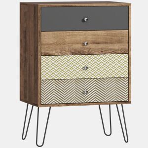 HOMCOM Cómoda 4 Gavetas Cómoda para Quarto com Pés em Forma de V de Aço Cómoda para Sala de Estar Escritório Estilo Boémio 60x39x86 cm Multicor