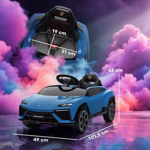 AIYAPLAY Carro Elétrico para Crianças acima de 3 Anos Lamborghini Infantil a Bateria 12V com Controlo Remoto 2,4G Motor Duplo Rodas com Suspensão Portas Estilo Tesoura Faróis Música USB 101,5x49x43 cm Azul