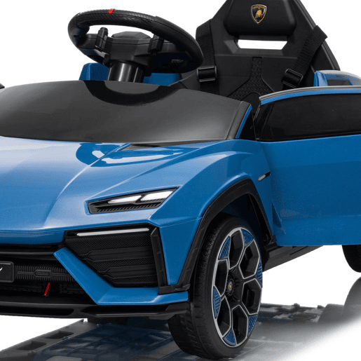 AIYAPLAY Carro Elétrico para Crianças acima de 3 Anos Lamborghini Infantil a Bateria 12V com Controlo Remoto 2,4G Motor Duplo Rodas com Suspensão Portas Estilo Tesoura Faróis Música USB 101,5x49x43 cm Azul