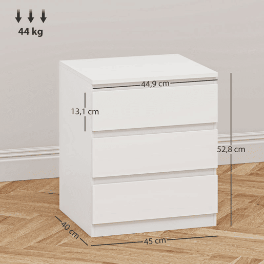 HOMCOM Cómoda com 3 Gavetas com Fecho Suave Cómoda para Quarto Sala de Estar Escritório Estilo Moderno 45x40x52,8 cm Branco HOMCOM Cómoda com 3 Gavetas com Fecho Suave Cómoda para Quarto Sala de Estar Escritório Estilo Moderno 45x40x52,8 cm Branco