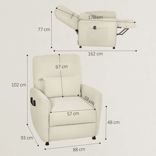 HOMCOM Poltrona de Massagem Relax com Aquecimento Lombar e Massagem por Vibração Poltrona Reclinável Elétrica Motor Silencioso Função de Memória Bolsos Laterais Controle Remoto 88x93x102 cm Creme HOMCOM Poltrona de Massagem Relax com Aquecimento Lombar e Massagem por Vibração Poltrona Reclinável Elétrica Motor Silencioso Função de Memória Bolsos Laterais Controle Remoto 88x93x102 cm Creme