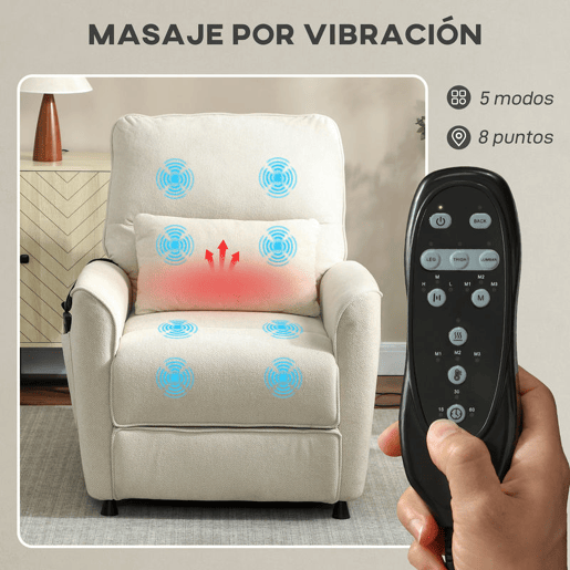 HOMCOM Poltrona de Massagem Relax com Aquecimento Lombar e Massagem por Vibração Poltrona Reclinável Elétrica Motor Silencioso Função de Memória Bolsos Laterais Controle Remoto 88x93x102 cm Creme HOMCOM Poltrona de Massagem Relax com Aquecimento Lombar e Massagem por Vibração Poltrona Reclinável Elétrica Motor Silencioso Função de Memória Bolsos Laterais Controle Remoto 88x93x102 cm Creme