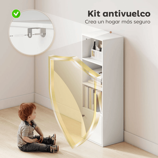 HOMCOM Estante de 4 Níveis Estante para Livros com Prateleiras Ajustáveis e Armário Estante Moderna para Sala de Estar Quarto Estúdio Escritório 40x30x120 cm Branco
