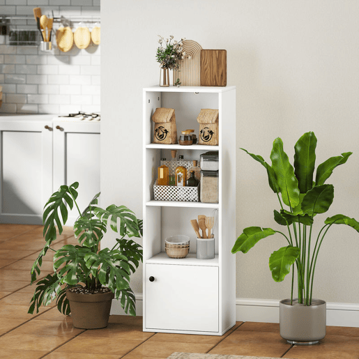 HOMCOM Estante de 4 Níveis Estante para Livros com Prateleiras Ajustáveis e Armário Estante Moderna para Sala de Estar Quarto Estúdio Escritório 40x30x120 cm Branco