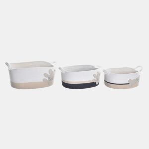 Conjunto de Cestas DKD Home Decor Branco Cinzento Creme 60 x 31 x 25 cm 3 Peças