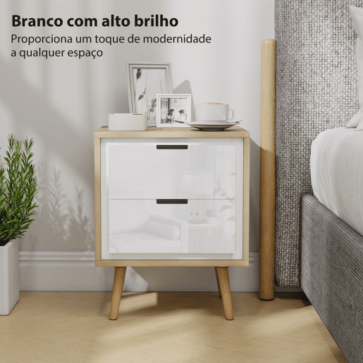 HOMCOM Conjunto de 2 Mesas de Cabeceira Modernas com 2 Gavetas de Deslizamento Silencioso Pés de Madeira para Quarto Sala de Estar 40x35x50 cm Branco Brilhante e Carvalho HOMCOM Conjunto de 2 Mesas de Cabeceira Modernas com 2 Gavetas de Deslizamento Silencioso Pés de Madeira para Quarto Sala de Estar 40x35x50 cm Branco Brilhante e Carvalho
