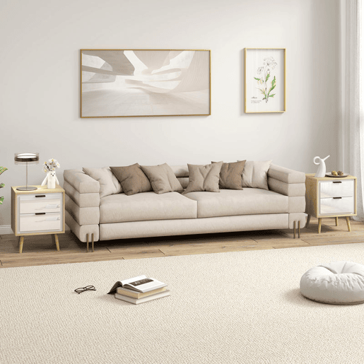 HOMCOM Conjunto de 2 Mesas de Cabeceira Modernas com 2 Gavetas de Deslizamento Silencioso Pés de Madeira para Quarto Sala de Estar 40x35x50 cm Branco Brilhante e Carvalho HOMCOM Conjunto de 2 Mesas de Cabeceira Modernas com 2 Gavetas de Deslizamento Silencioso Pés de Madeira para Quarto Sala de Estar 40x35x50 cm Branco Brilhante e Carvalho