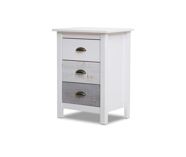 Mesita de noche de 3 cajones y patas en blanco y vintage colors 46x65 cm Ocean Blanco - Vintage Colors 46 x 65 x 35 cm
