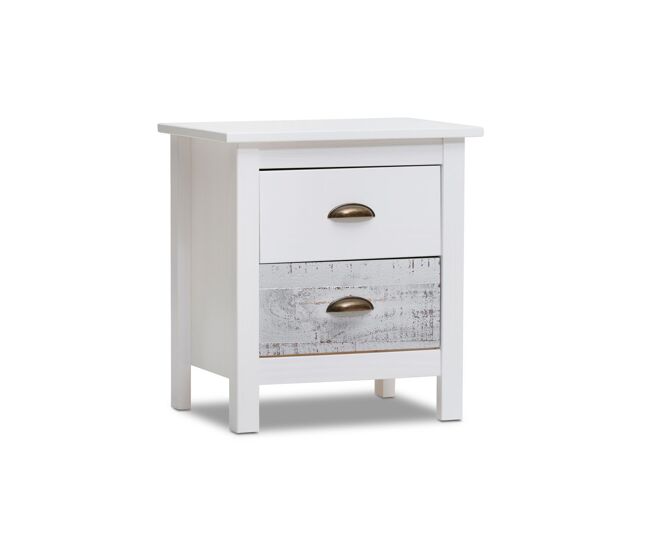 Mesita de noche de 2 cajones y patas en blanco y vintage colors 46x49,5 cm ocean blanco - vintage colors 46 x 49,5 x 35 cm