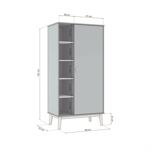 Roupeiro Misty Breeze Verde Salvia - Oak 90 x 181 x 52 cm