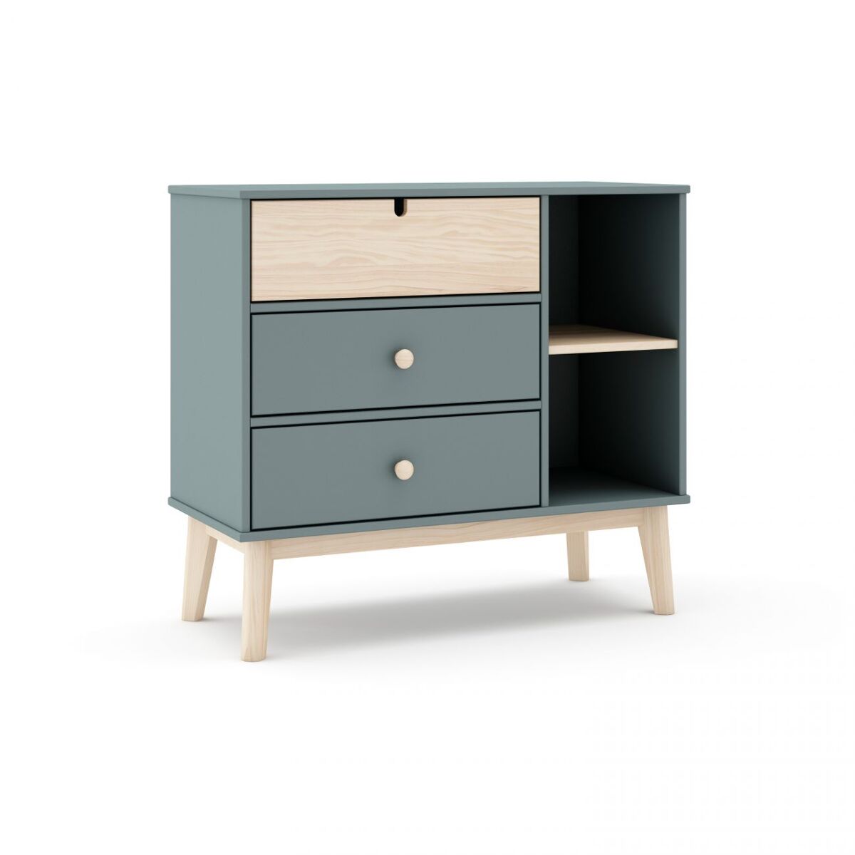 Cómoda misty cloud 3 cajones verde salvia - oak soft 90 x 81 x 40 cm