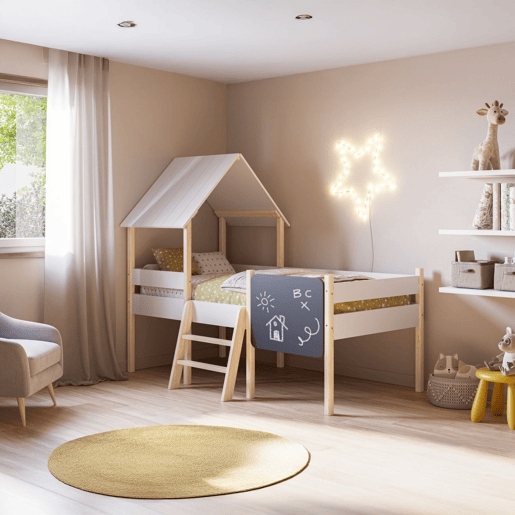 Cama da cabana de Mokibed Blanco mate - Oak 202 x 150 x 110 cm