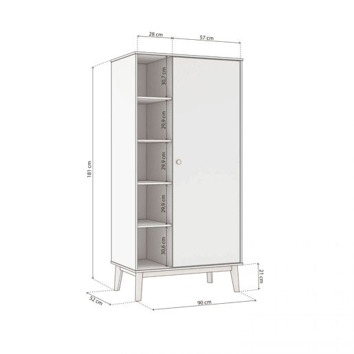 Roupeiro Misty Breeze Blanco mate - Oak 90 x 181 x 52 cm