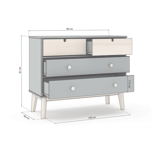 Cómoda Misty Cloud 4 gavetas Verde Salvia - Oak 100 x 81 x 40 cm