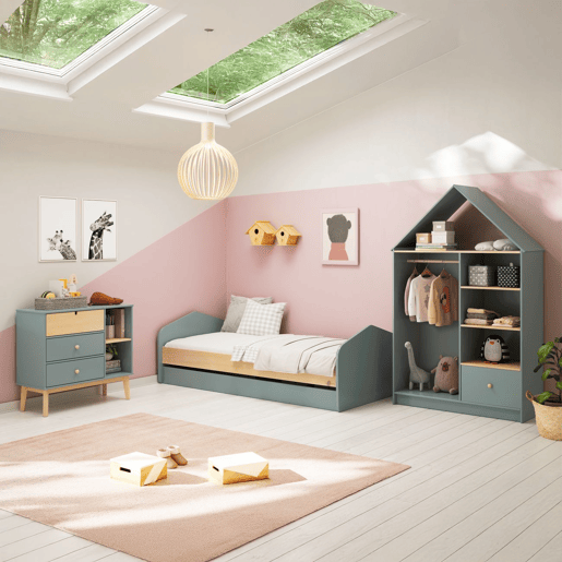 Roupeiro para jovens Misty Cloud Verde Salvia - Oak 110 x 180 x 45 cm
