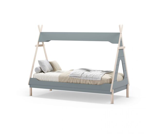 Cama infantil con diseño de cabaña en verde brent y oak soft 104x210 cm tipi nest verde brent - oak soft 210 x 165 x 104 cm