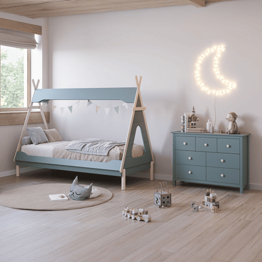 Cama cabaña tipi Nest Verde Brent - Oak Soft 210 x 165 x 104 cm