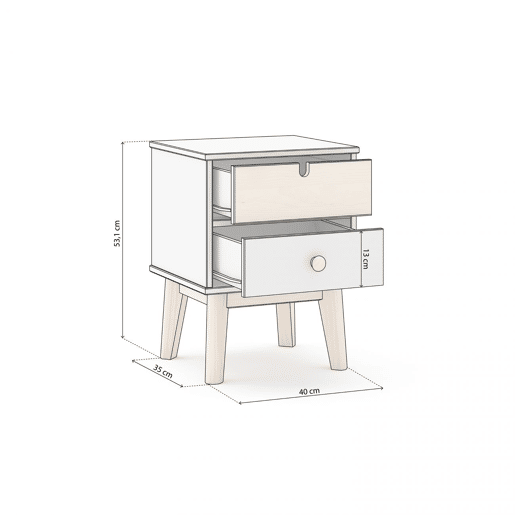 Mesa de cabeceira Misty Cloud Blanco mate - Oak 40 x 51,3 x 35 cm
