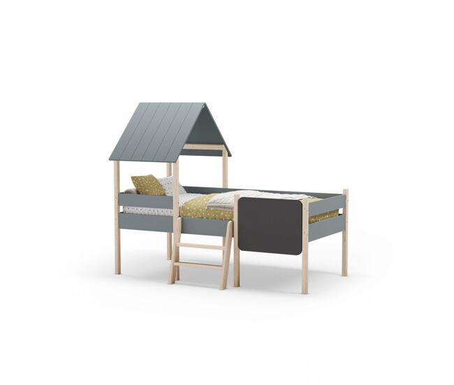 Cama infantil con diseño de cabaña en verde salvia y oak soft 110x202 cm mokibed verde salvia - oak soft 202 x 150 x 110 cm