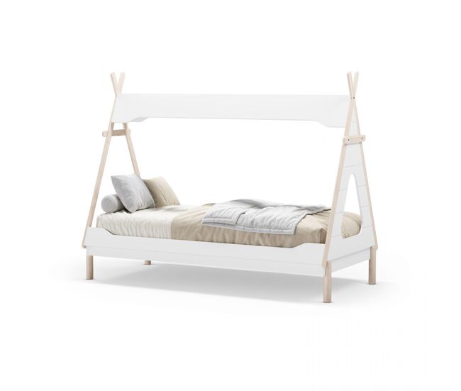 Cama infantil con diseño de cabaña en blanco y oak soft 104x210 cm tipi nest blanco - oak soft 210 x 165 x 104 cm