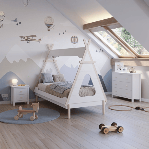 Cama cabaña tipi Nest Blanco mate - Oak 210 x 165 x 104 cm