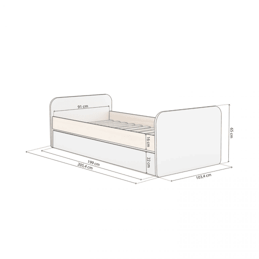 Cama de casal júnior Misty Breeze Blanco mate - Oak 205,4 x 65 x 102 cm