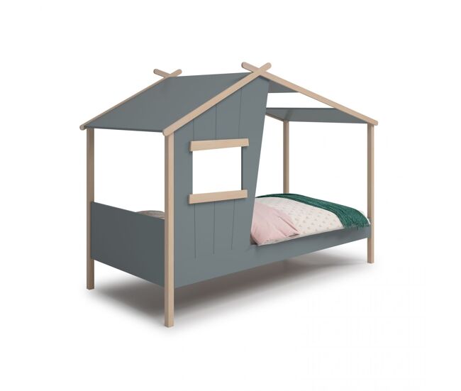 Cama infantil con diseño de cabaña en verde salvia y oak soft 103x215,5 cm hutbed verde salvia - oak soft 215,5 x 158,5 x 103 cm