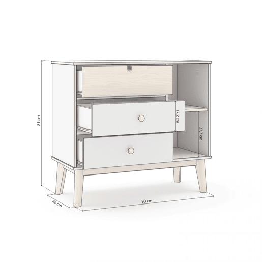 Cómoda Misty Cloud 3 gavetas Blanco mate - Oak 90 x 81 x 40 cm