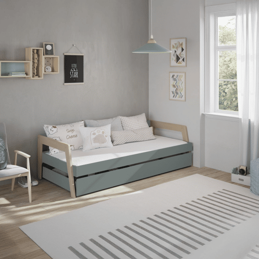Cama de casal júnior Misty Haze Verde Salvia - Oak 210,5 x 59,5 x 96,5 cm