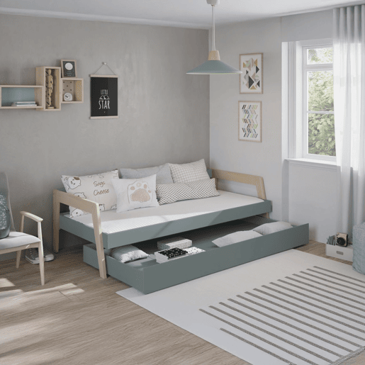 Cama de casal júnior Misty Haze Verde Salvia - Oak 210,5 x 59,5 x 96,5 cm