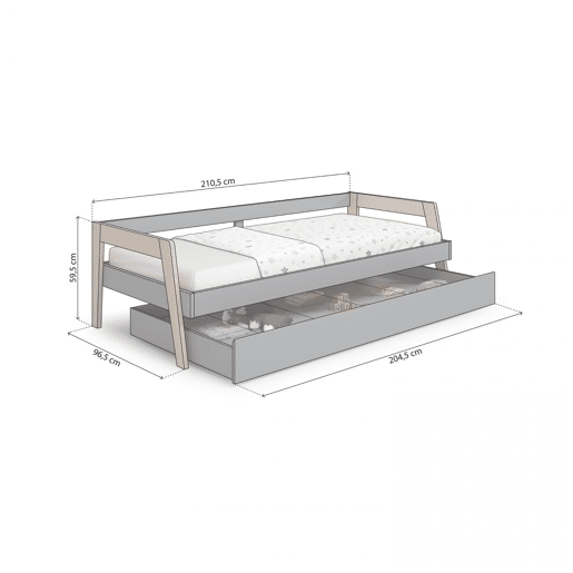 Cama de casal júnior Misty Haze Verde Salvia - Oak 210,5 x 59,5 x 96,5 cm