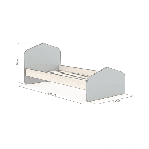 Cama juvenil Misty Cloud Verde Salvia - Oak 195,4 x 90 x 100 cm