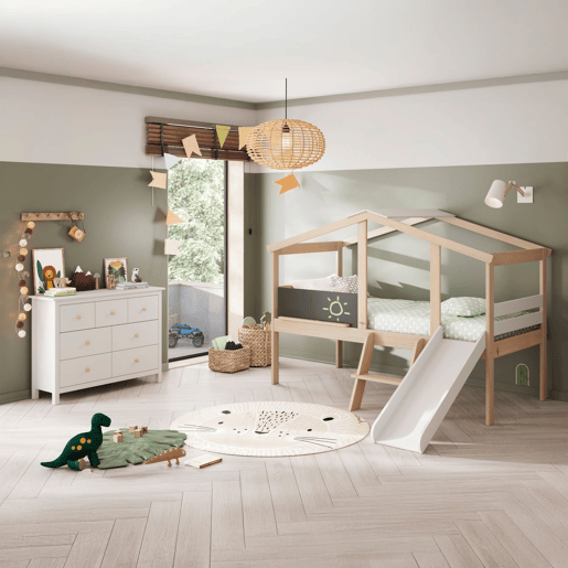 Cabina-cama Rushi com escorrega Blanco mate - Oak 204,9 x 147 x 187,3 cm