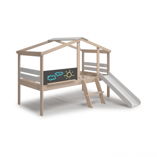 Cabina-cama Rushi com escorrega Blanco mate - Oak 204,9 x 147 x 187,3 cm