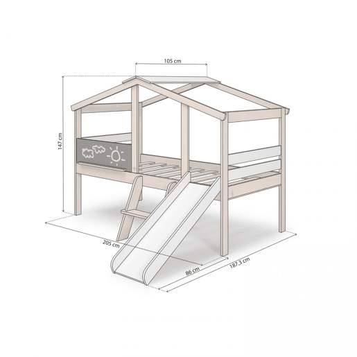 Cabina-cama Rushi com escorrega Blanco mate - Oak 204,9 x 147 x 187,3 cm