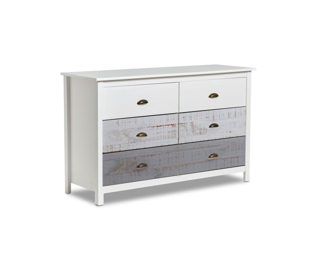 Cómoda de 6 cajones efecto envejecido en blanco y vintage colors 130x80 cm Ocean Blanco - Vintage Colors 130 x 80 x 45 cm