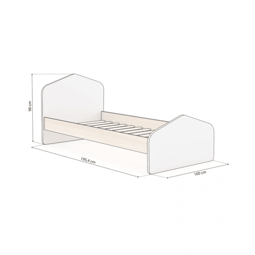 Cama juvenil Misty Cloud Blanco mate - Oak 195,4 x 90 x 100 cm