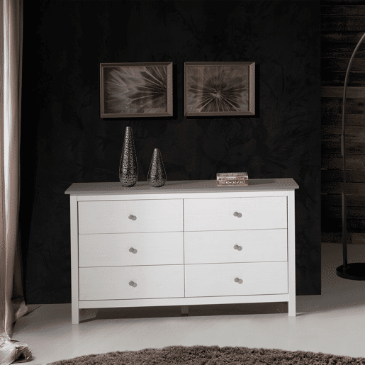 Cómoda com 6 gavetas, robusta e com um design intemporal, 130 x 80 cm, Bay Branco 130 x 80 x 45 cm Cómoda com 6 gavetas, robusta e com um design intemporal, 130 x 80 cm, Bay Branco 130 x 80 x 45 cm