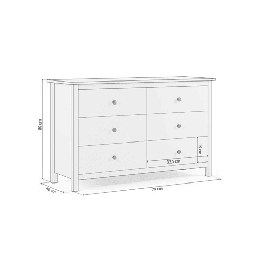 Cómoda com 6 gavetas, robusta e com um design intemporal, 130 x 80 cm, Bay Branco 130 x 80 x 45 cm Cómoda com 6 gavetas, robusta e com um design intemporal, 130 x 80 cm, Bay Branco 130 x 80 x 45 cm