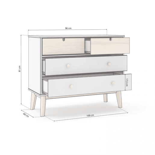 Cómoda Misty Cloud 4 gavetas Blanco mate - Oak 100 x 81 x 40 cm