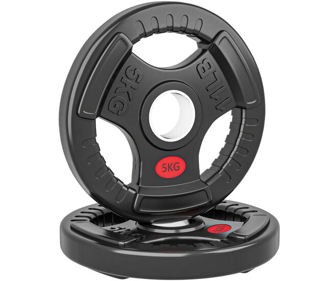 Sportnow discos pesas olímpicos, agujero ø50 mm, 2 discos de pesas 5 kg con anillo interior de acero y triple agarre, para mancuernas y barras, entrenamiento fitness en casa, gimnasio, negro