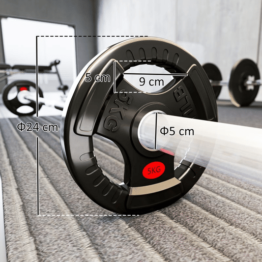 SPORTNOW Discos de Pesos com Orifício de Ø50 mm 2 Discos de 5 kg com Anel Interior de Aço e Triplo Aperto para Halteres e Barras Treino Fitness em Casa Ginásio Ø24x4,5 cm Preto