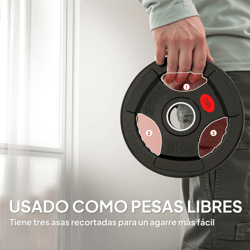 SPORTNOW Discos de Pesos com Orifício de Ø50 mm 2 Discos de 5 kg com Anel Interior de Aço e Triplo Aperto para Halteres e Barras Treino Fitness em Casa Ginásio Ø24x4,5 cm Preto